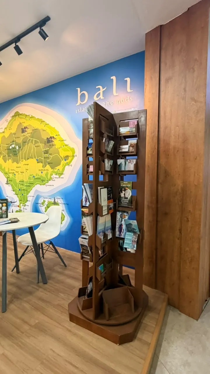 Bali island map mural at the KTI Bali counter